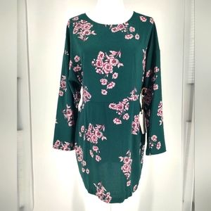 Leith Long Sleeve Green Pink Floral Dress